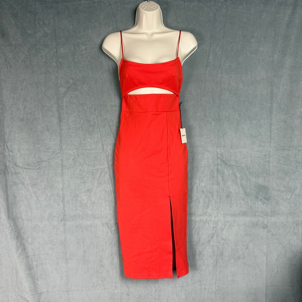 Superdown Orange Red Cutout Midi Dress Front Slit XS NWD‎ Party